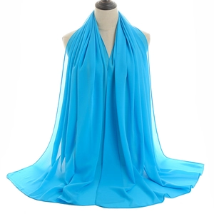 Lightweight breathable pearl chiffon long shawl wrap in bright royal blue for women