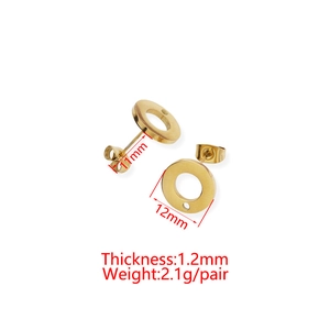 Minimalistische goldene runde Ohrstecker aus Edelstahl mit 11mm und 12mm Größenangabe