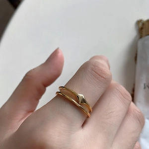 Minimalist double layer gold plated 925 sterling silver ring with geometric diamond shape