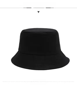 Detailed front view of a black cotton bucket hat with reinforced brim stitching
