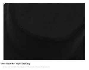 Close-up of the professional stitching and thick cotton twill fabric on the black bucket hat