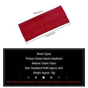 Red ribbed knit yoga headband for women made of breathable elastic cotton 21x8cm