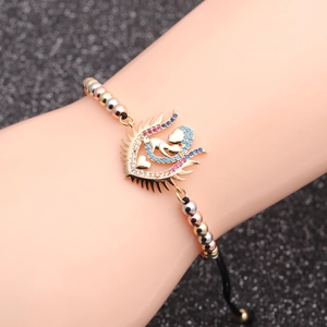 Dreifarbiges Perlenarmband mit buntem Zirkon-Augen-Anhänger und verstellbarer Schnur