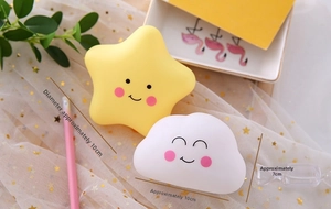 Close-up of star and cloud night lights with cute faces and dimensions 10x10x7cm