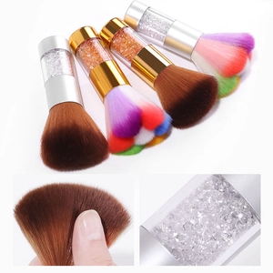 Nail Art Dust Brush Acrylic Handle Rhinestone Cleaning Makeup Powder Brush Soft Colorful Fiber Bristles Salon Manicure