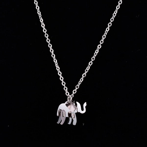 Minimalist S925 sterling silver elephant pendant necklace for women on black background