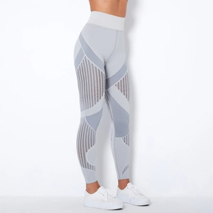 Detailansicht der High Waist Yoga-Leggings mit Mesh-Einsätzen und geometrischem Muster