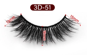 Cils en fibres synthétiques 3D-51 avec mesures détaillées de 13mm à 16mm vue macro