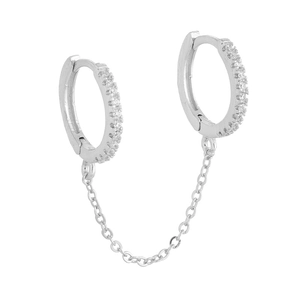 S925 sterling silver chain link double hoop earrings with sparkling cubic zirconia stones