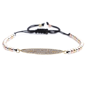 Men's braided rope bracelet with micro-paved zircon long bar and multicolor metal beads