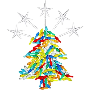 Colorful plastic replacement bulbs and star toppers for ceramic Christmas tree decor