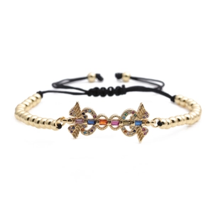 Goldenes Armband mit Zirkonia-Doppelflügeln und verstellbarer schwarzer Kordel