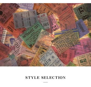 Close-up of vintage floral material papers and tickets for scrapbooking and DIY crafts