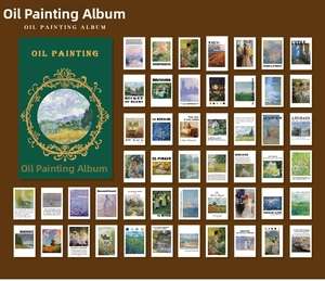 Close-up of vintage oil painting decorative art cards with classic floral and scenery patterns