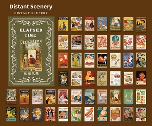 Detail of vintage floral and botanical scrapbook papers with retro brand advertisements