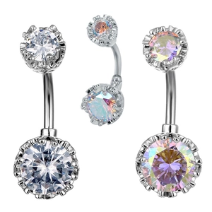 Navel Belly Ring Round Cubic Zirconia 316 Surgical Steel Body Piercing Jewelry For Women Sparkling Crown Setting