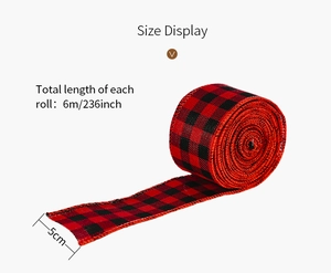 Size display of red and black plaid burlap ribbon, 5cm width and 6m total length