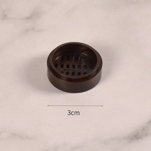 Miniature dark brown steamer base for dollhouse DIY, 3cm round mesh design