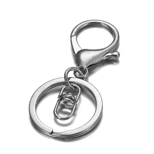 Polished silver alloy key ring set with swivel connector and lobster clasp DIY hardware