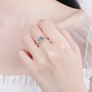 925 sterling silver twist band moissanite ring with a classic six-prong snowflake setting