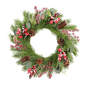 50cm Christmas wreath with snow-tipped berries, eucalyptus leaves and pine cones