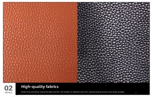 Close-up of premium PU leather with soft lychee texture in black and brown colors