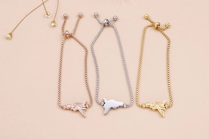 Adjustable fighter jet charm bracelets in rose gold, silver, and gold titanium steel