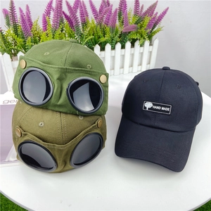 Pilot Style Baseball Cap Cotton With Goggles Outdoor Streetwear Hip Hop Casual Sun Hat For Men Women
