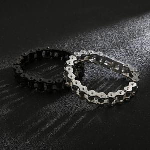 Punk style stainless steel bicycle chain bracelet in silver and black metal finish
