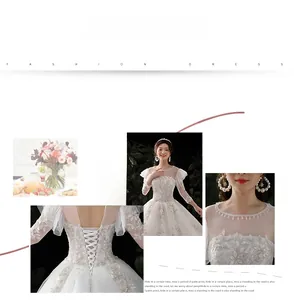 Détails de broderie en dentelle, col transparent et laçage au dos sur la robe de mariée blanche