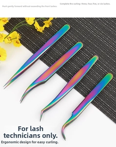Rainbow stainless steel eyelash tweezers set for professional lash extensions application