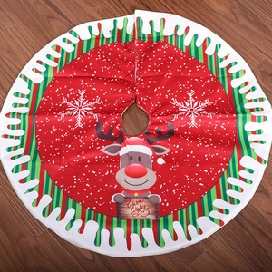 Red 80cm Christmas tree skirt with reindeer, snowflakes and Warm Wishes patterns
