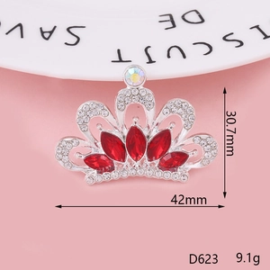 Sparkling crown alloy accessory with red marquise stone and clear crystals for DIY crafts