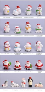 Miniature resin Christmas figurines collection with snowmen and Santa Claus miniatures