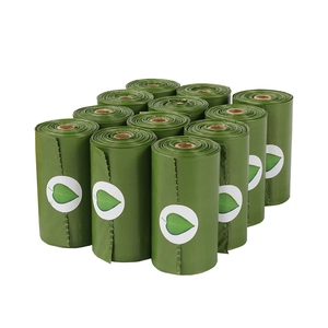 Green biodegradable pet waste bags with leaf pattern, 12 rolls bulk pack for dogs