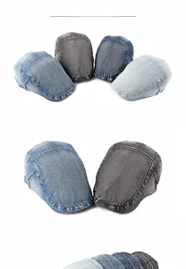 Dettaglio del tessuto in denim lavato per berretto piatto in stile retrò vintage