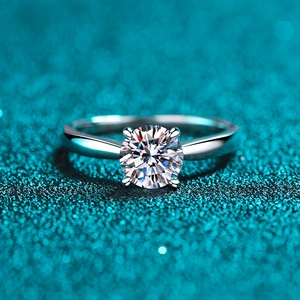 S925 Sterling Silver Moissanite Ring For Women Classic Four-Prong Round Cut Zirconia Adjustable Engagement Wedding Ring Jewelry