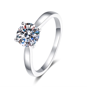 Classic S925 sterling silver ring featuring a sparkling moissanite in a four-prong setting