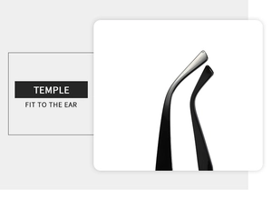 Detail view of ergonomic black temple tips for comfortable fit on square sunglasses