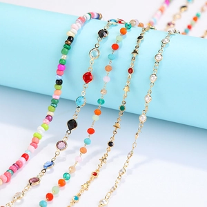 Vintage Colorful Crystal Seed Beads Glasses Chain For Women Anti Lost Mask Lanyard Necklace Alloy Artificial Pearl Link