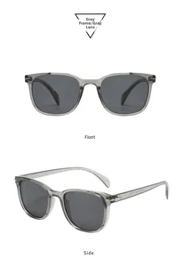 Vue détaillée de lunettes de soleil polarisées carrées avec monture grise et verres gris