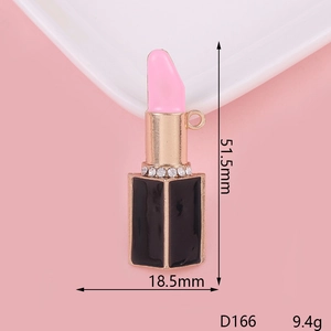 Lipstick pendant charm with rhinestones showing dimensions 51.5mm by 18.5mm