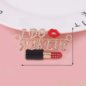 Sparkly I LOVE MAKEUP lipstick and lips rhinestone brooch pin for fashion DIY decoration