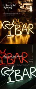 Close-up of multicolor LED neon bar sign with cocktail glass for wall decoration