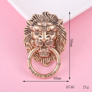 Detailed view of antique bronze lion head door knocker pendant with size dimensions