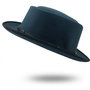 Cappello Fedora Vintage in Feltro di Cashmere a Cupola Piatta per Donna Uomo Tesa Larga Pork Pie Con Fascia a Fibbia in Metallo