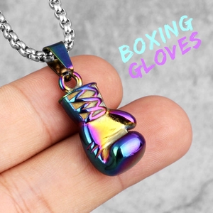 Rainbow boxing glove pendant necklace in iridescent stainless steel for men
