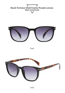 Lunettes de soleil carrées oversize polarisées avec monture noire écaille et verres violets