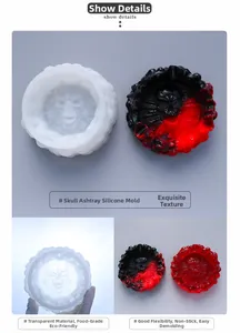 Macro detail of high-mirror skull ashtray silicone mold with resin finished product