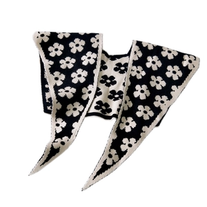 Knitted double-sided shawl scarf with floral pattern on white background for women